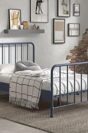 Lit double Bronxx métal 140x200cm - bleu denim mat Prix Réduit