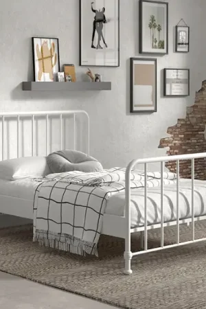 Top Vente Lit double Bronxx métal 140x200cm - blanc mat