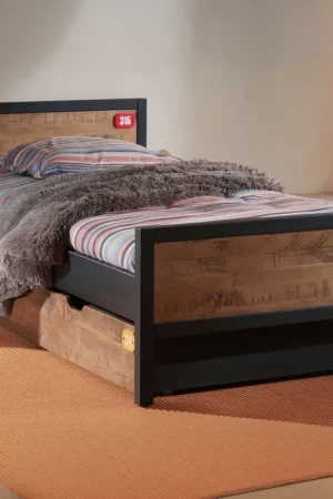 Must-Have Lit Alex 90x200cm (sommier à lattes inclus) avec tiroir de lit - brun/noir