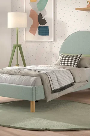 Lit simple Maeva - 212x97x107 cm - Tissu bouclé vert Vente Directe