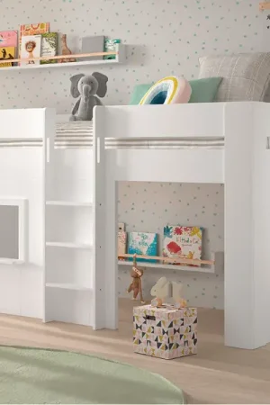 Bon Marché Dormeur semi-haut Reno avec maison de jeu - 206x104x120 cm - Blanc