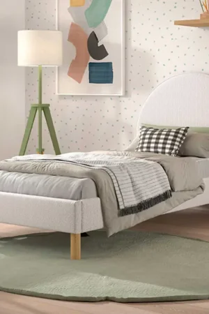 Vente Flash Lit simple Maeva - 212x97x107 cm - Tissu bouclé blanc
