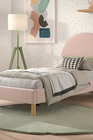 Lit rembourré Maeva 90x200cm - tissu bouclé rose Offre Limitée