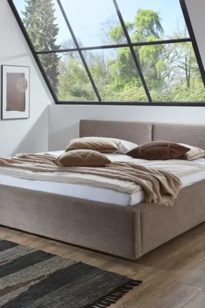Lit double Kubrik 180x200cm velours côtelé - taupe Certifié