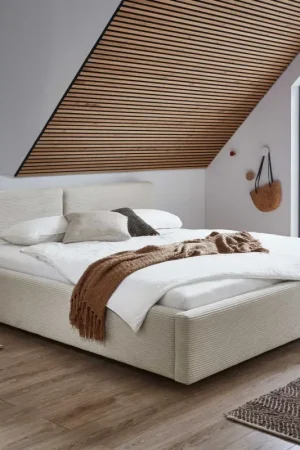 Lit double Kubrik 180x200cm avec rangement et matelas - beige Livraison Express