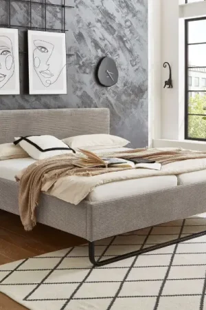 Commande En Gros Lit double Velma 180x200cm velours côtelé - taupe