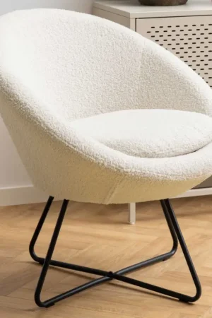 Fauteuil Cezar tissu teddy - crème/noir Haute Qualité