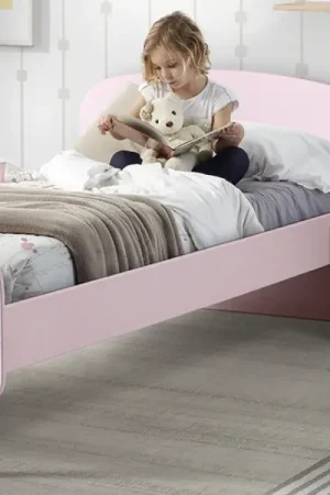 Remise Lit d'enfant 90x200 cm avec sommier à lattes et table de chevet Kiddy-rose