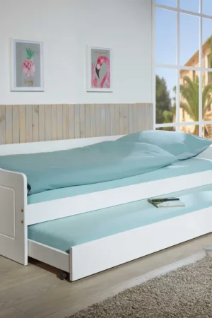 Lit gigogne Leonie | 207 x 96,5 x 62 cm | 100% mélaminé | Couleur : Blanc Vente Flash
