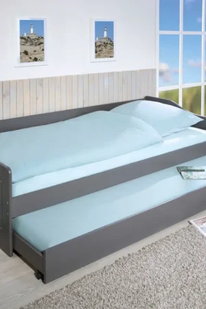 Offre Du Jour Lit gigogne Leonie | 207 x 96,5 x 62 cm | 100% mélaminé | Couleur : Gris foncé