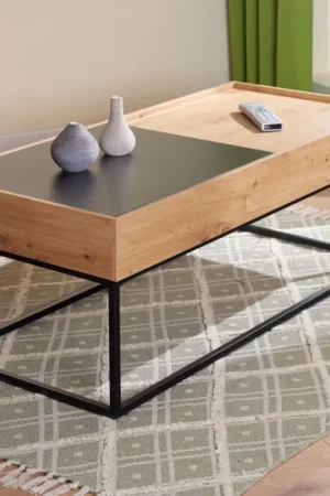 Expédié Aujourd'hui Table basse Filora | 110 x 50 x 40 cm | 2 compartiments de rangement | Couleur : Chêne