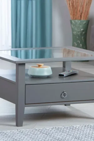 Retour Gratuit Table basse Provence | Mélamine | 75 x 75 x 45 cm | Avec tiroir de rangement | Couleur : Anthracite