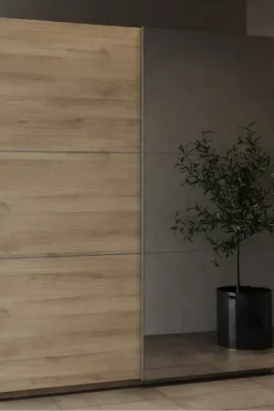 Paiement Sécurisé Penderie Spectre 178cm avec portes coulissantes et miroir - décor chêne