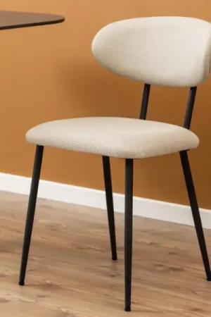 Marque Chaise de salle à manger Denise en tissu beige Base en acier noir
