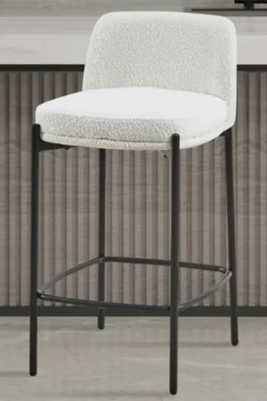 Tabouret de bar 'Ella' en tissu blanc | Pieds en métal | H 91 x L 37 x P 42 cm Commande En Gros