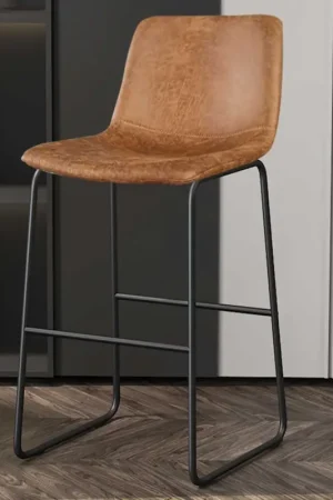 Tabouret de bar Mancia PU Cognac - Métal et tapisserie vintage Prix Promo