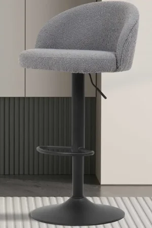 Tabouret de bar Arda bouclé gris clair | pieds en métal, tapisserie dameublement bouclée Meilleur Choix