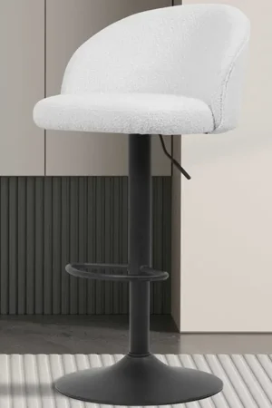 Dernier Modèle Tabouret de bar Arda blanc bouclé | Pieds en métal | H-H 86/107 x L-L 49 x P-P 46 cm