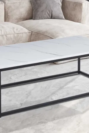 Promotion Table basse en décor marbre blanc - Dallas | H-H 40 x L-L 120 x P-P 60 cm