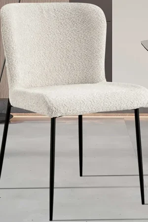 Chaise Lisa Bouclé Ecru - Pieds en métal, H 85 x L-L 50 x P-P 62 cm Prix Bas