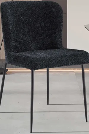 Satisfait Ou Remboursé Chaise Lisa Bouclé gris foncé - Pieds en métal, H 85 x L-L 50 x P-P 62 cm