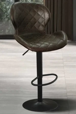 Soldes Tabouret de bar Malaga brun foncé avec pieds en métal et revêtement en PU vintage