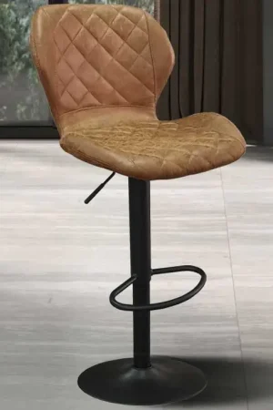 Tabouret de bar Malaga PU Cognac - Pieds métal vintage | H-H 90-111 x B-L 48 x D-P 52 cm Pas Cher