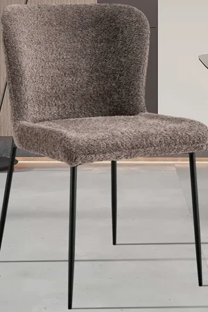 Chaise Lisa Bouclé couleur sable - Pieds en métal, H 85 x L-L 50 x P-P 62 cm Solde
