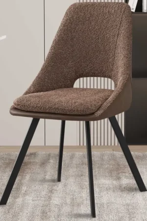 Chaise 'Filou' Bouclé sable | Garniture PU marron - 85x48x56cm Expédié Aujourd'hui
