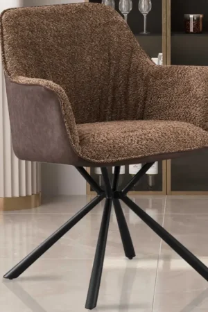 Prix Promo Chaise Bouclé Lucie Dossier PU brun | Pieds métal | H82.5 x L62 x P63 cm