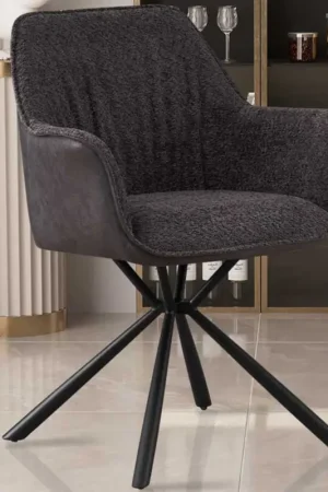 Chaise Bouclé Lucie Gris clair Dossier en PU | Pieds en métal | H82.5 x L62 x P63 cm Haute Qualité
