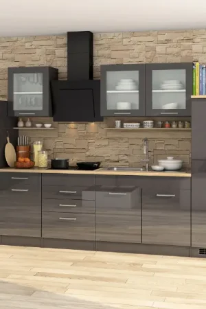Milan E-Zeile 330 Unité de cuisine avec Micro-ondes/Induction - Gris brillant/Graphite/ Chêne Sonoma Nouvel Arrivage