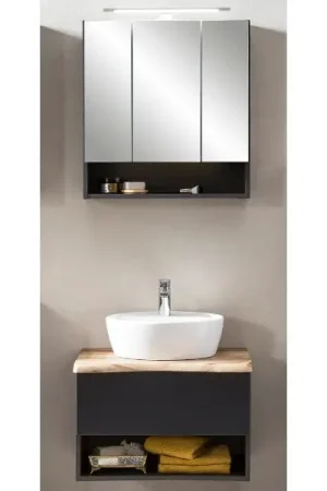 Meilleur Choix Ensemble de salle de bain Kaprun | Lavabo et armoire de toilette | Gris graphite