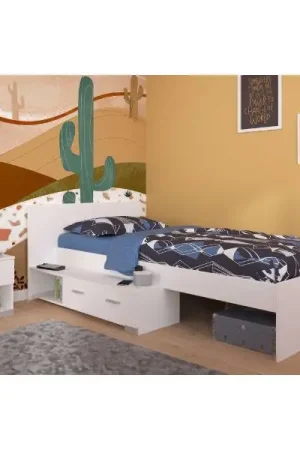Ensemble de chambre d'enfant Galaxy | Lit simple, Table de chevet | Blanc Livraison Express