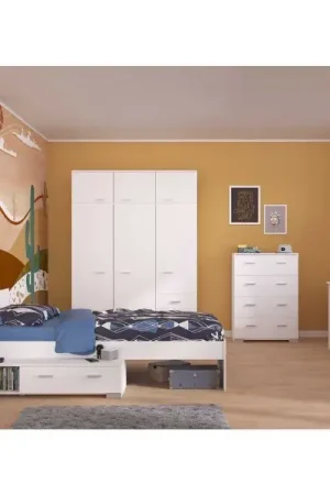 Prix Cassé Ensemble de chambre d'enfant Galaxy | Lit simple, commode, bureau, armoire, table de chevet | Blanc