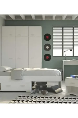 Ensemble de chambre d'enfant Galaxy | Lit simple, bureau, armoire, table de chevet | Blanc Meilleure Vente
