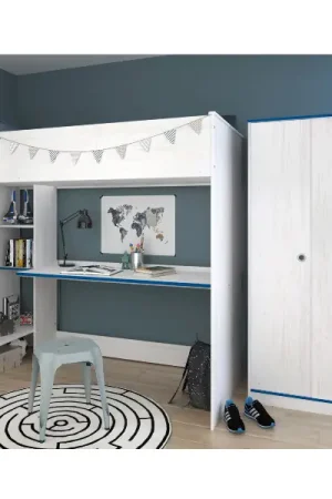 Ensemble de chambre d'enfant Smoozy | Dormeur en hauteur et armoire | Blanc Expédition Rapide