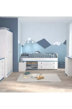 Prix Promo Ensemble de chambre d'enfant Smoozy | Lit bébé, bureau, commode, table de chevet, armoire | Blanc