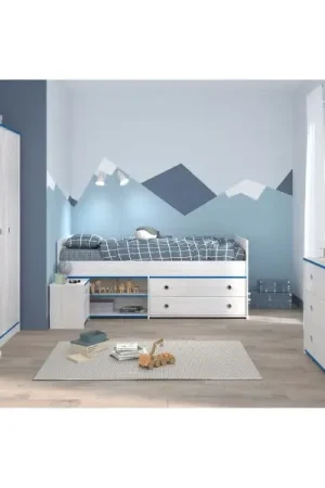 Certifié Ensemble de chambre d'enfant Smoozy | Lit cabane, bureau, table de chevet, commode | Blanc