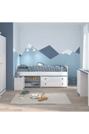 Ensemble de chambre d'enfant Smoozy | Lit bébé, bureau, table de chevet, armoire | Blanc Usine Directe