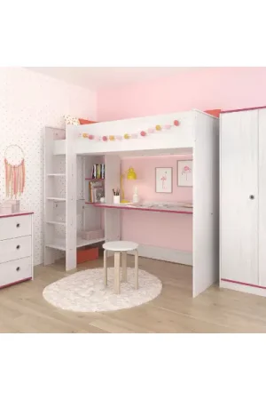 Ensemble de chambre d'enfant Smoozy | Couchette haute, commode et armoire | Blanc Populaire