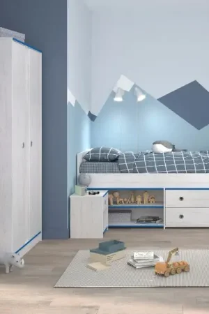 Ensemble de chambre d'enfant Smoozy | Lit bébé, armoire et table de chevet | Blanc Pas Cher