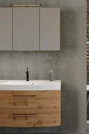 Achetez Aujourd'hui Ensemble de salle de bains Manchester | Armoire de toilette et armoire de toilette avec éclairage | Wotan Oak design