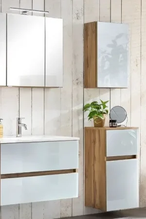 Ensemble de salle de bains Helsinki | Armoire de toilette, armoire de toilette, armoire murale, armoire latérale | Wotan Chêne/design blanc Prix Cassé