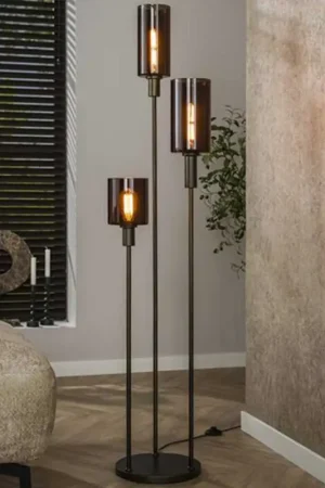 Seulement Aujourd'hui Lampadaire Sepiora - Ø33x165cm - 3 lampes - verre & métal - brun