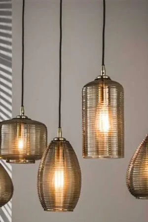 Lampe suspendue Stripe - 126x20x150cm - 5 lampes - verre fumé Acheter Direct