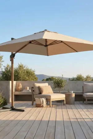 Parasol Dallas Gescova - 300x300 cm - Aluminium aspect bois - Ivoire Must-Have