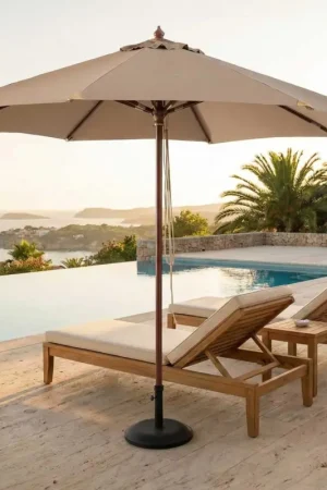 Expédié Aujourd'hui Parasol Joplin 350cm en teck et toile taupe