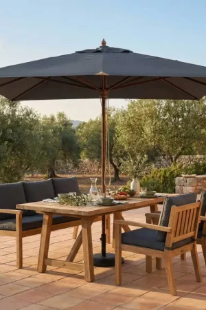 Parasol Joplin en teck massif et toile olefine grise - 300x300 cm Pas Cher