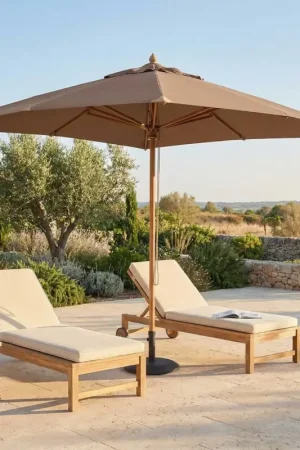 Parasol Joplin Gescova - 300x300 cm - Teck et toile olefine terracotta Dernier Modèle